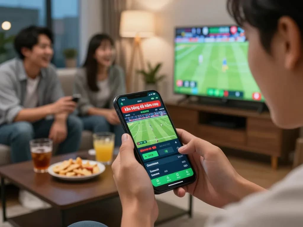 Excited person placing bets on kèo bóng đá hôm nay during a thrilling football match