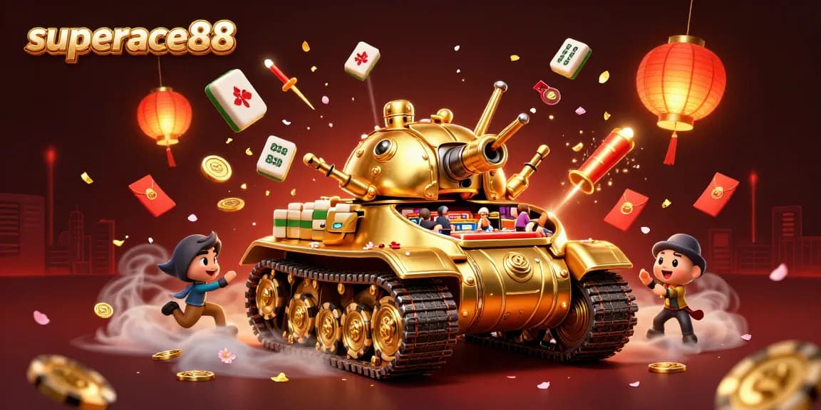 Experience excitement with superace88's dynamic golden beetle casino illustration packed with vivid game elements.
