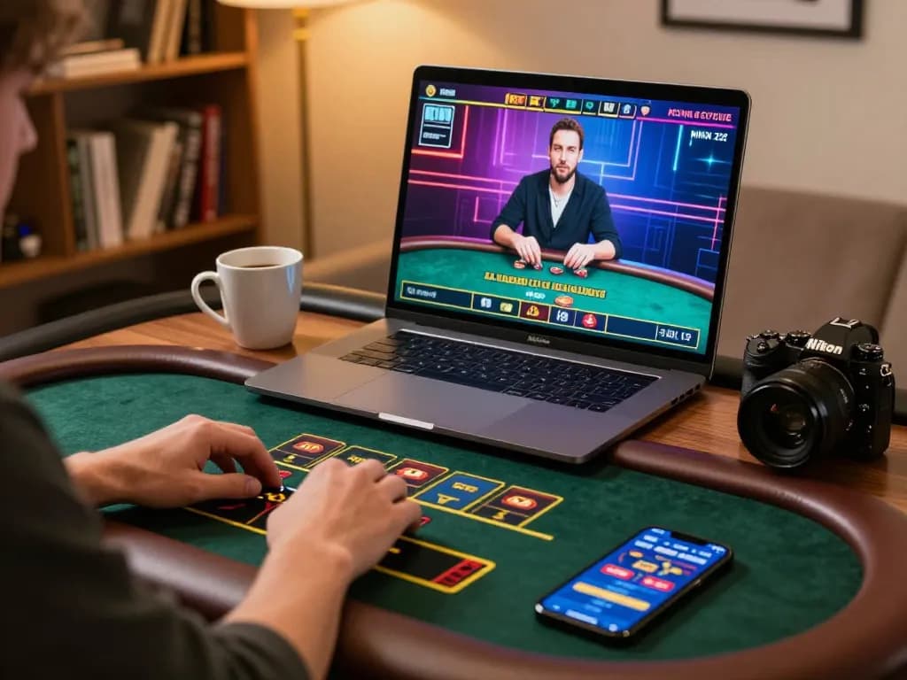 Player engaging in live dealer games at FC88, enjoying a cozy home gaming atmosphere