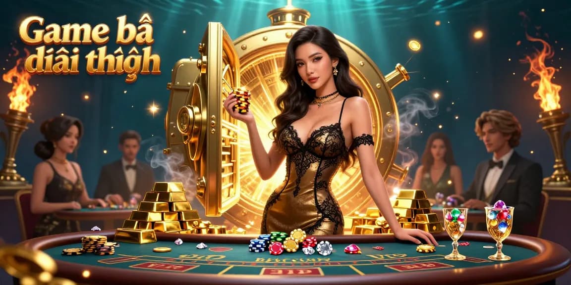 Engage in high-stakes play with Game bài đổi thưởng at a glamorous VIP baccarat table, rich with golden chips and treasures.