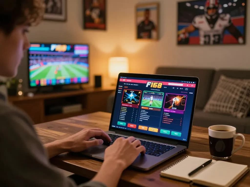 Player engaging with F168 online casino while utilizing betting strategies in a cozy home environment.