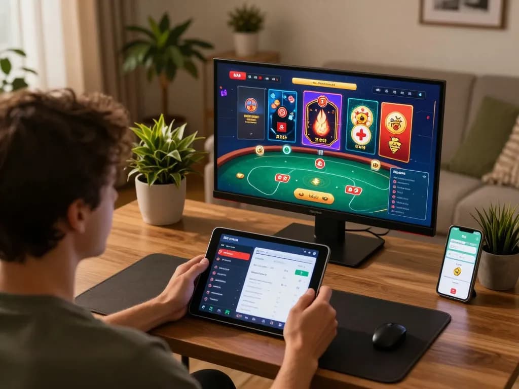 Engaging in live casino games on a tablet at home, showcasing responsible gaming at upintogel