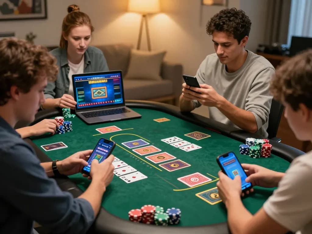 Engaged players enjoying online games with sunwin tải on multiple devices in a cozy atmosphere.