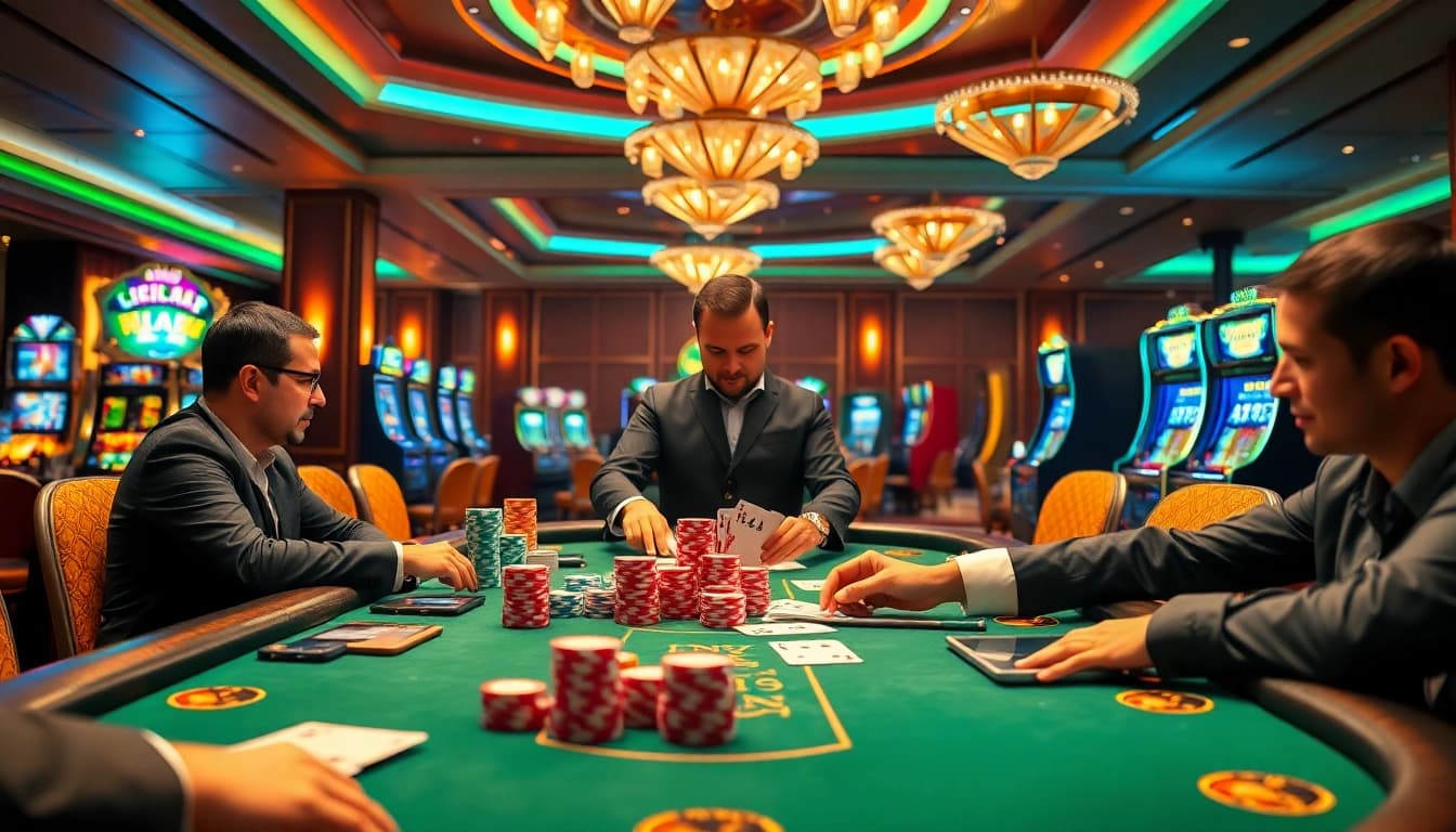 Exciting gameplay at https://xin88hv.site/ featuring vibrant poker chips and thrilling online casino ambiance.
