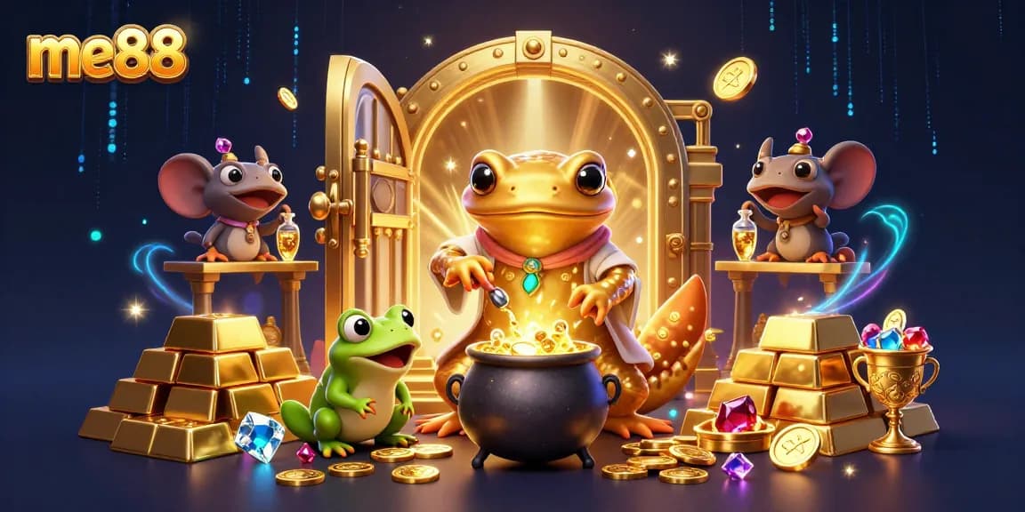 Watch me88's golden salamander alchemist create riches in this vibrant casino-themed scene.