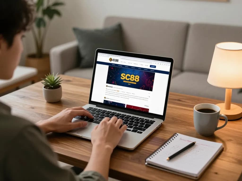 Engaging with SC88 online gaming platform at home, showcasing a player in a cozy setup.