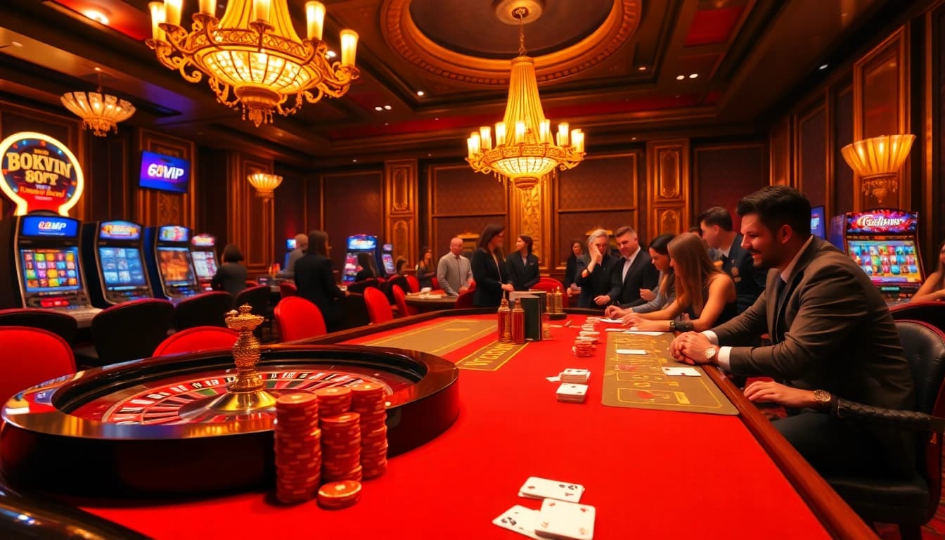 Experience high-stakes gaming with engaging casino elements at 68VIP, featuring vibrant tables and exciting action.