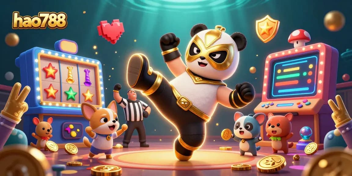 HAO788 menghadirkan pengalaman bermain slot yang aman dan menyenangkan dengan detail ilustrasi karakter penggulat panda.
