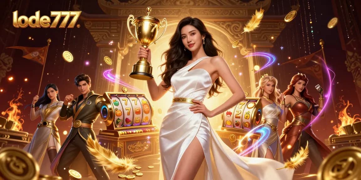 Experience thrilling gameplay with lode777, featuring vibrant slot reels and gold tokens.