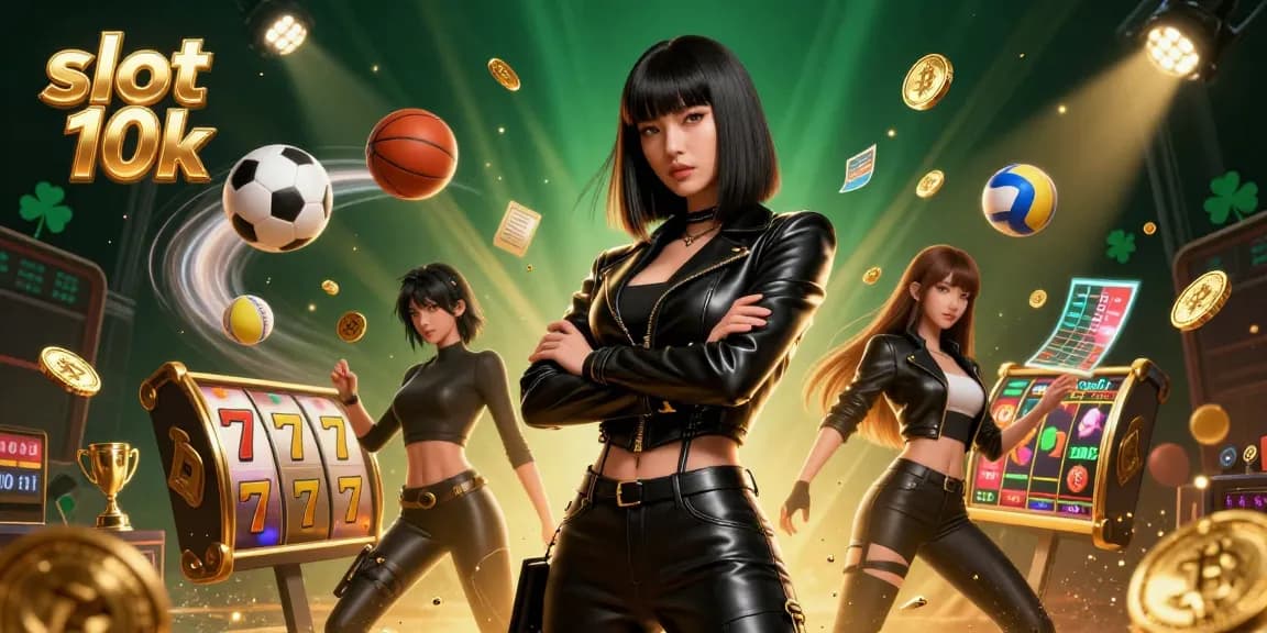 Unlock big wins with slot 10k in this vibrant casino scene depicting dynamic slot reels and a powerful character.