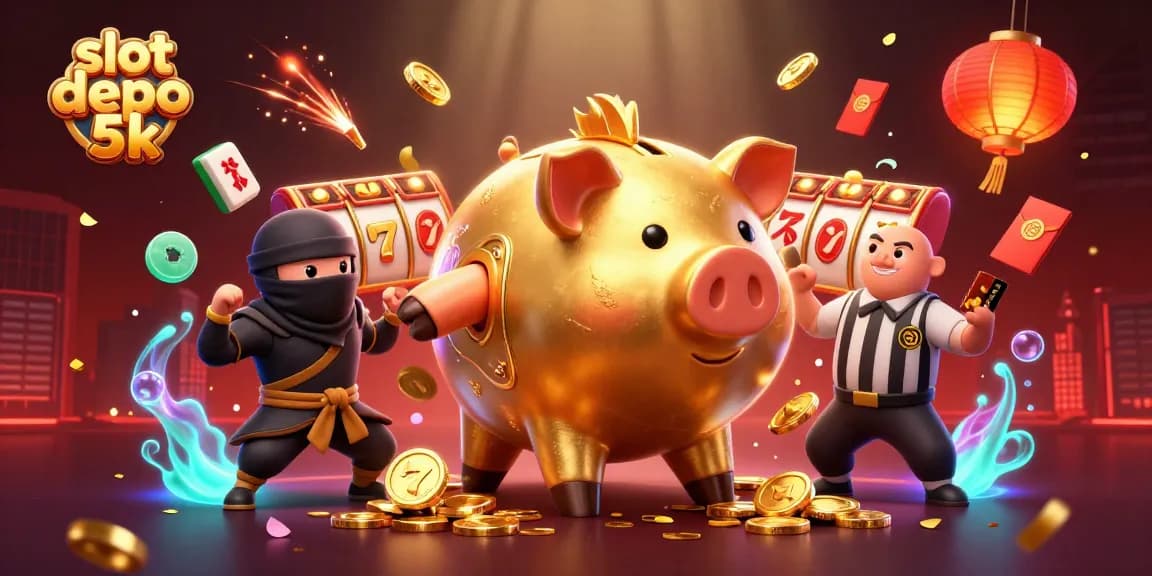 Experience the thrill of slot depo 5k with glowing jackpots and winning moments captured in a vibrant scene.
