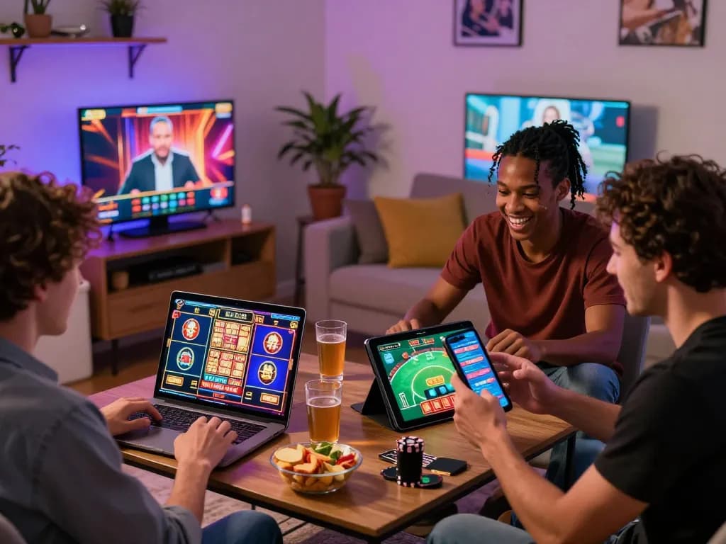 Players enjoying an exciting kuwin gaming experience on laptops and tablets
