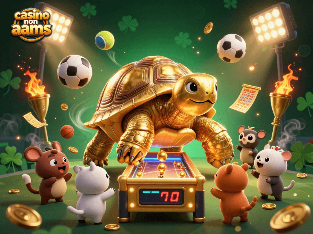 Scopri il mondo dei casinò non AAMS con la tartaruga dorata che gioca ai pinball tra sport e vincite, eccitazione garantita!
