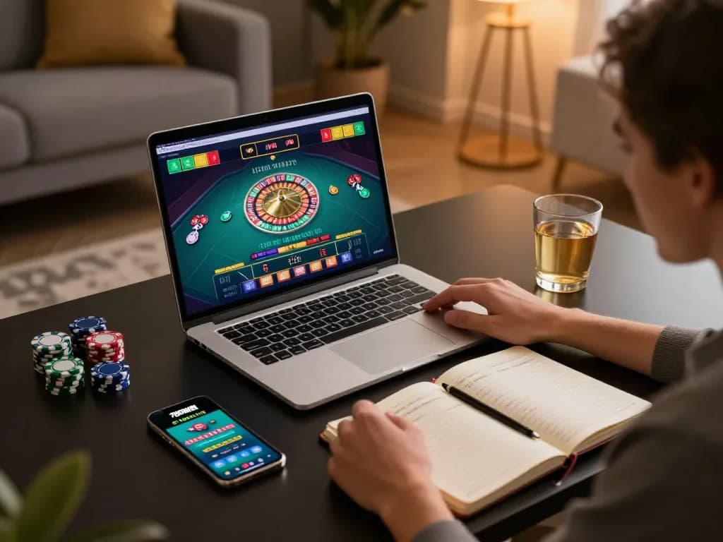 Engaged player using 789WIN for an online live dealer roulette game in a cozy home setting.