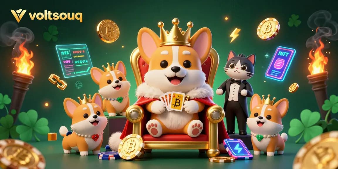 Experience thrills at voltsouq with a lively casino scene featuring royal corgi and vibrant gaming elements.