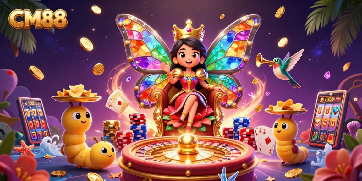 Experience the thrill of CM88 with vibrant casino elements and characters in a dynamic gaming scene.