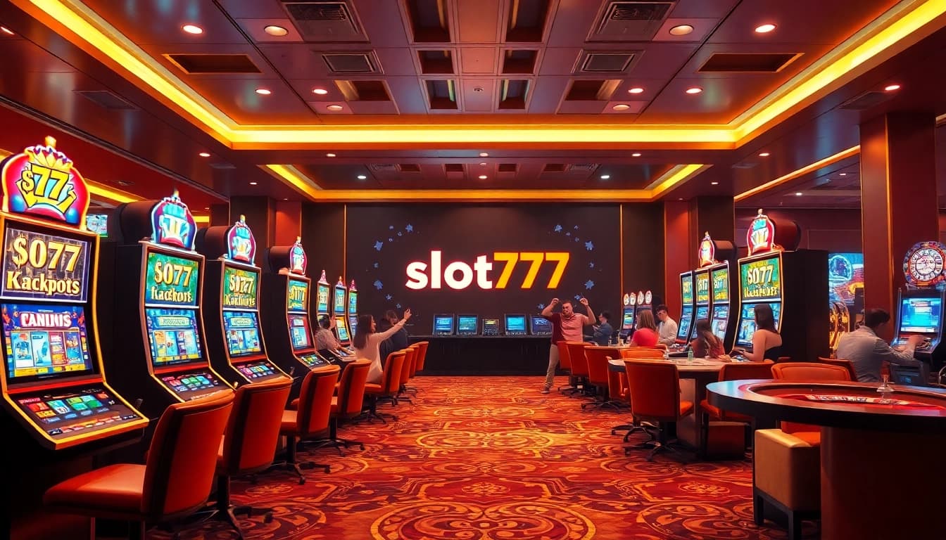 Players enjoying an exciting game at slot777 machines in a vibrant casino setting.