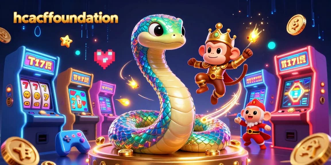 Engage with hcacfoundation's thrilling slot games, featuring vibrant characters and dynamic casino icons.