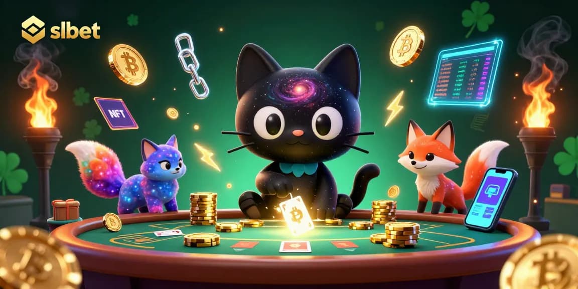 Engage with shbet's cosmic casino scene featuring a black hole cat attracting chips and cards amidst vibrant gaming elements.