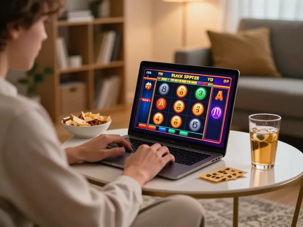 Engaging gameplay of Black Scatter slot machine in cozy home setting, highlighting strategic online gambling
