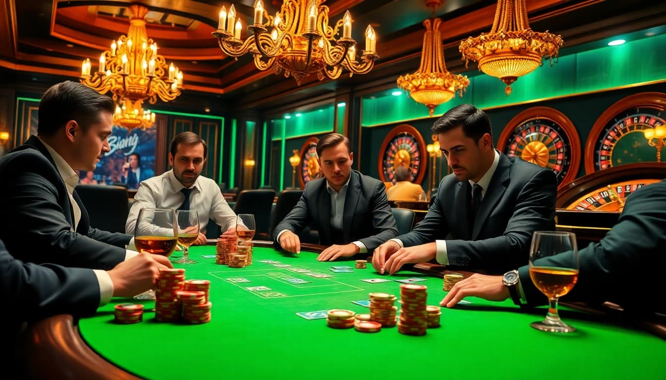 Experience thrilling high-stakes poker gameplay at https://bl555.family/ with elaborate poker chips and an elegant setup.