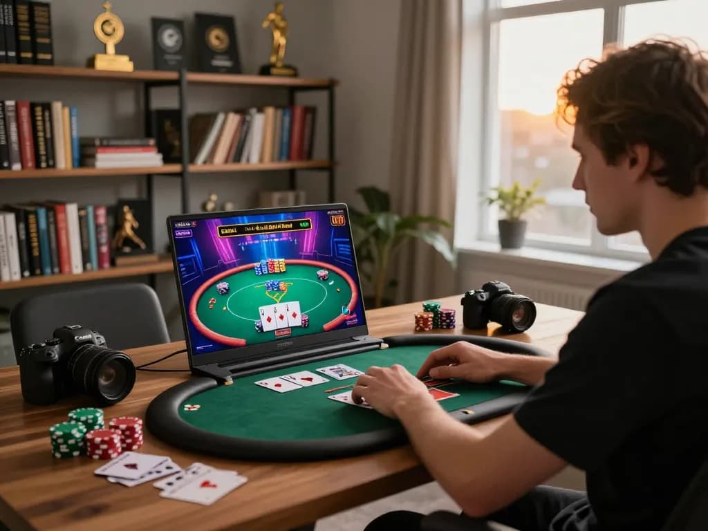 Engaging in strategic online poker gameplay on 9bet with vibrant visuals and gaming elements.