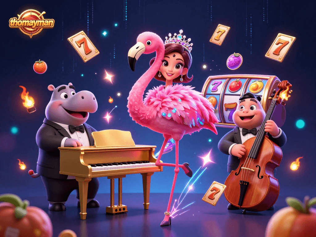 Engage with the exciting thomayman slot game scene filled with vibrant characters and jackpot symbols.