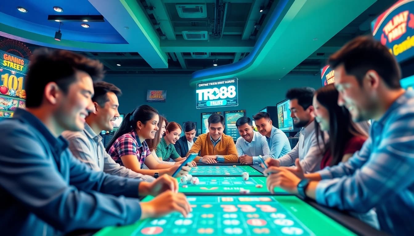 TR88 online gaming platform featuring players enjoying diverse casino games in a vibrant, engaging environment.