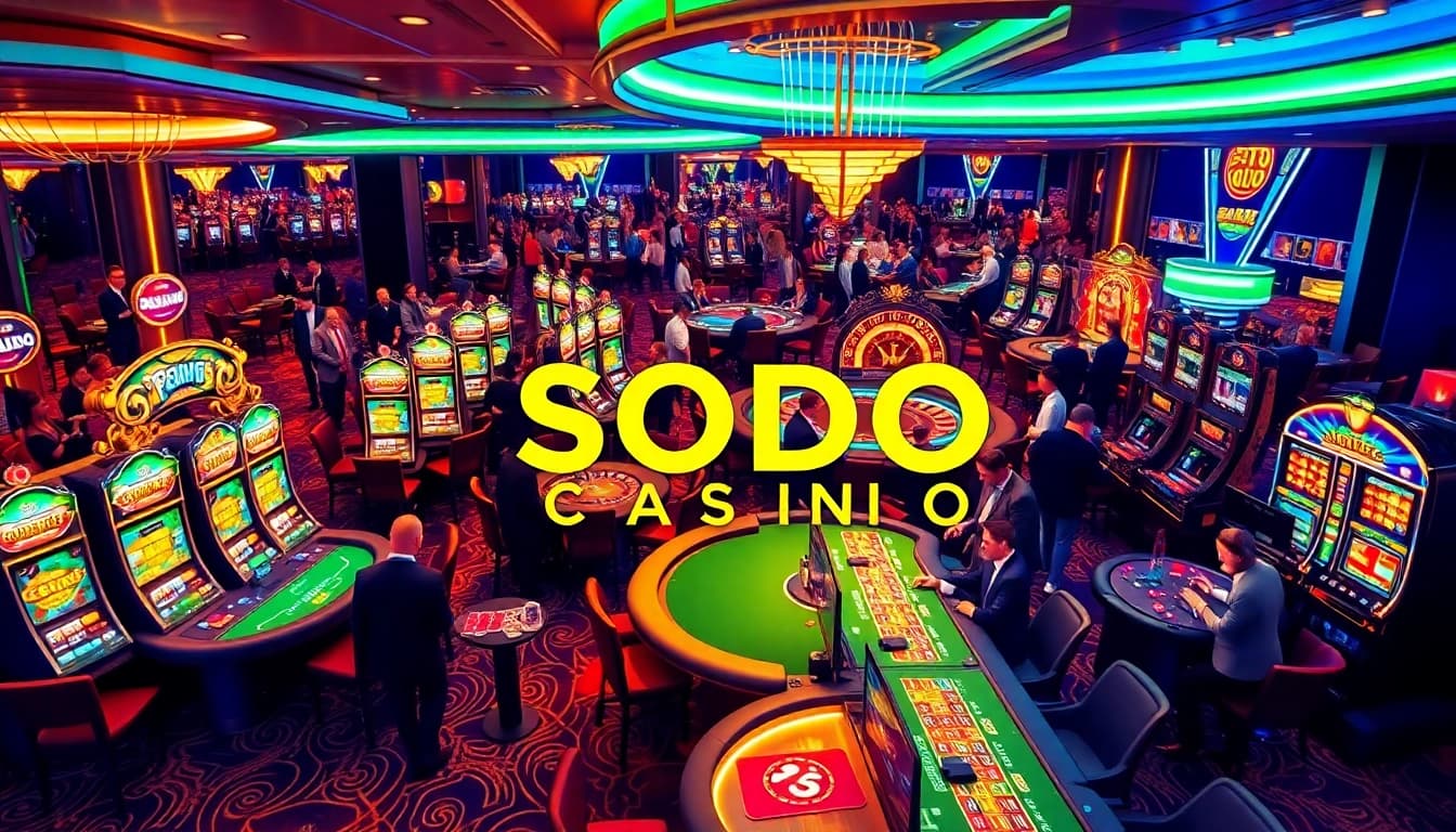 SODO CASINO players enjoying vibrant games at an elegant casino floor enriched with luxury.