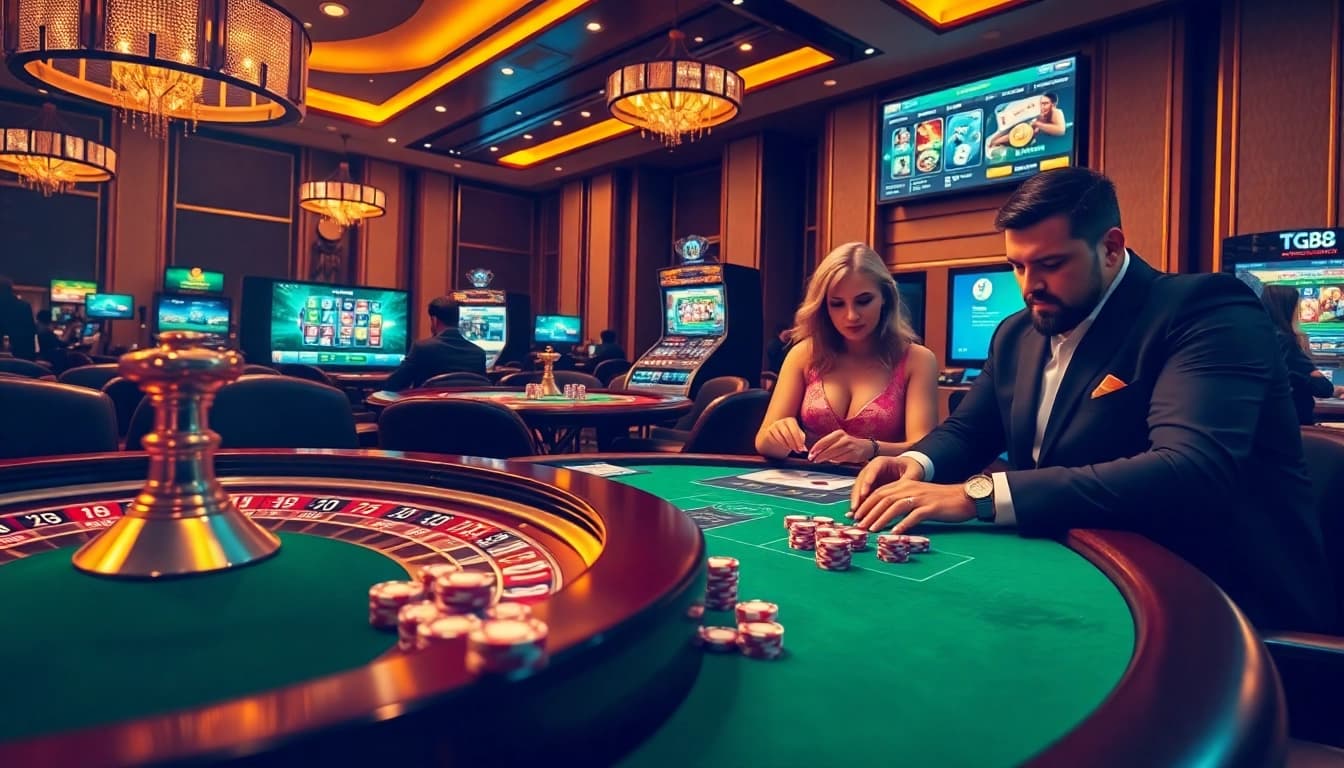 Engaging players enjoying a game at tg88 casino table amidst an exciting gambling atmosphere.