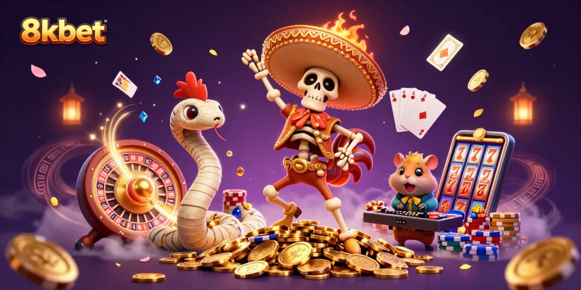 Experience the thrill of casino gaming with 8xbet's vibrant characters dancing atop golden coins.