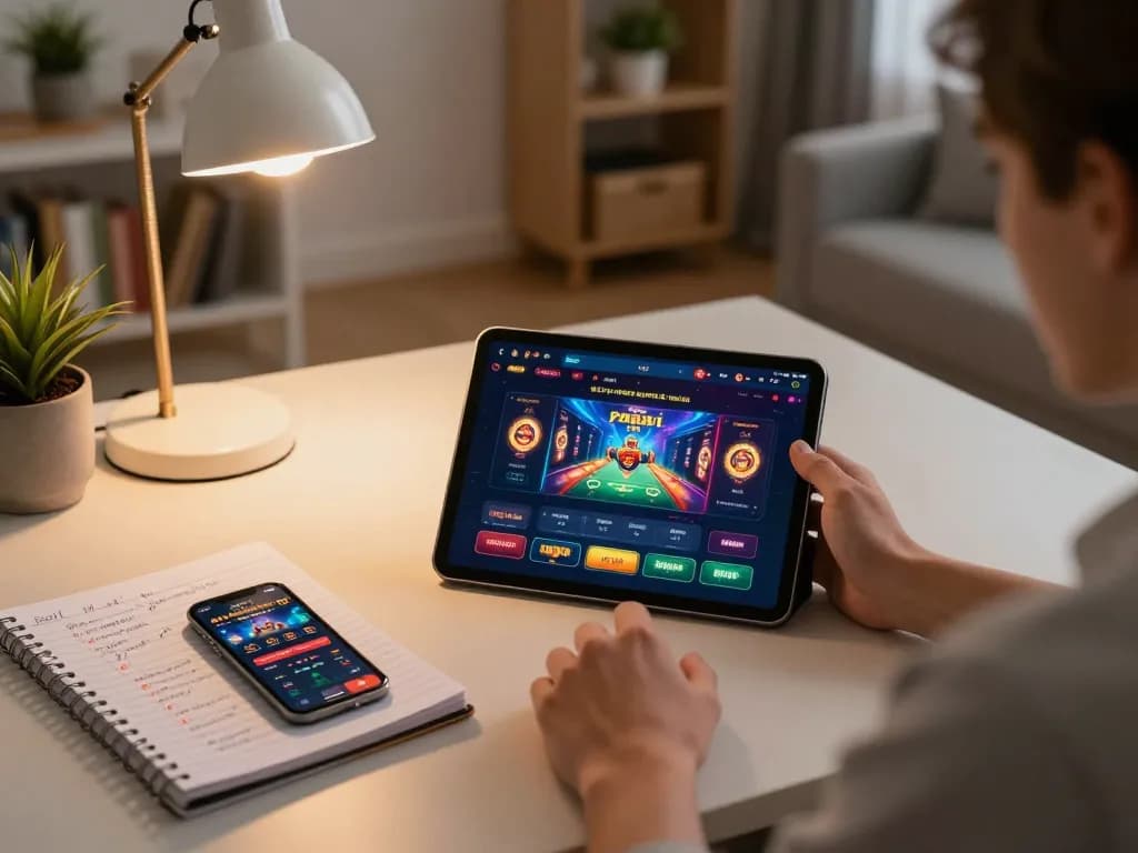 Player enjoys gaming on a tablet displaying 789P app, enhancing the online casino experience.