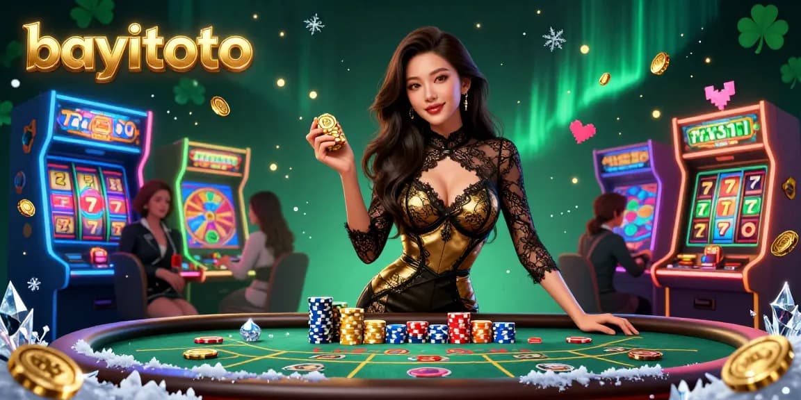 Join the excitement at bayitoto with an elegant Asian woman at a VIP baccarat table, showcasing high-value casino chips.