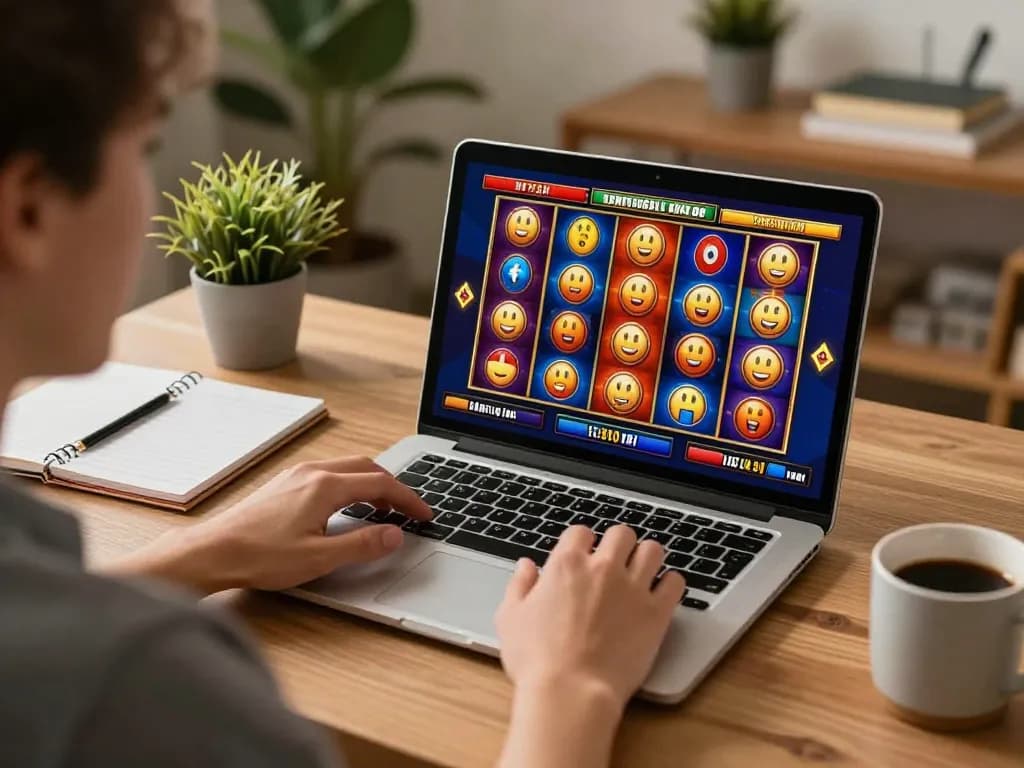 Playing slot online from the comfort of home with vibrant graphics displayed on the screen.