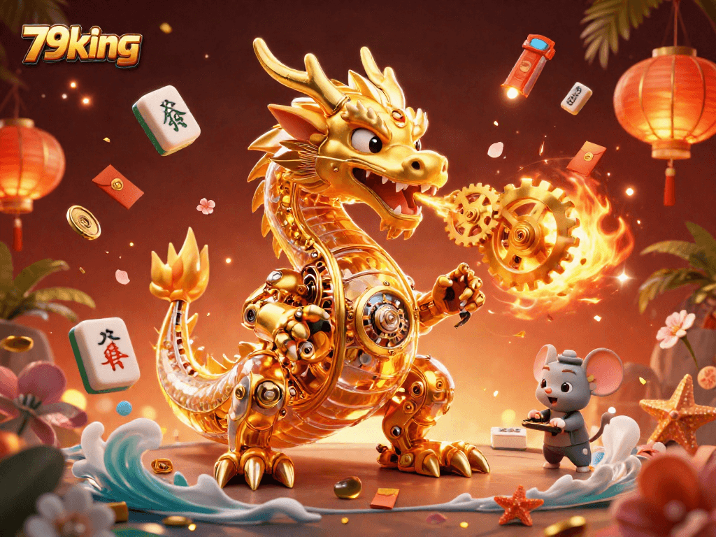 Engage in thrilling gameplay with 79king's vibrant casino adventure, featuring a biomechanical dragon.