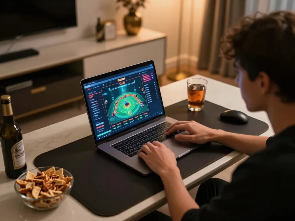 Player enjoying online gaming session on GO8 platform in cozy home environment.