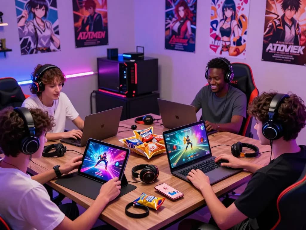 Engaging sex game experiences on devices in a vibrant gaming room.