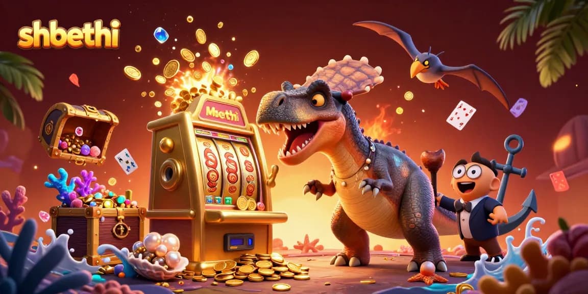 Experience the excitement of shbethi as a pachycephalosaurus triggers jackpots in a vibrant casino scene filled with flying coins.