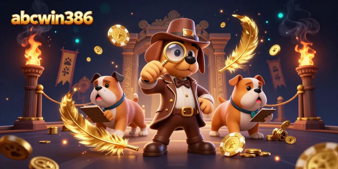 Masuk ke dunia abcwin386 dengan ilustrasi menarik detektif kartun yang memeriksa chip poker emas di arena perjudian