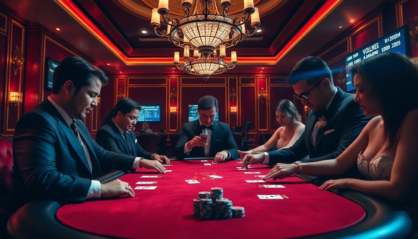 Intense poker game scene showcasing gambling excitement at trang ee88.