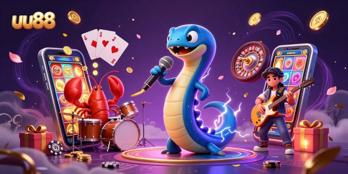 Play exciting games at uu88 with vibrant casino visuals featuring an electric eel DJ.