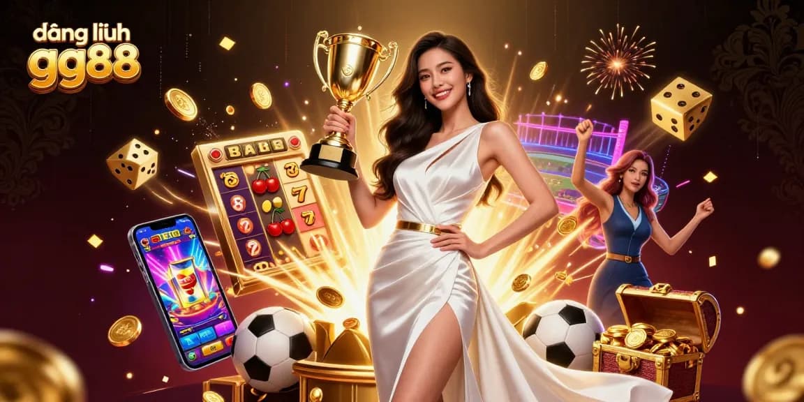 Experience victory and excitement with đăng nhập gg88 in this vibrant casino scene featuring a stunning woman and abundant gaming elements.