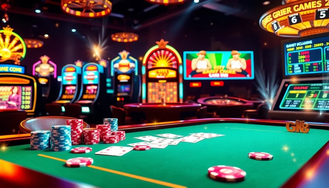 Experience GK88's gaming excitement with a vibrant casino table, featuring chips and cards.