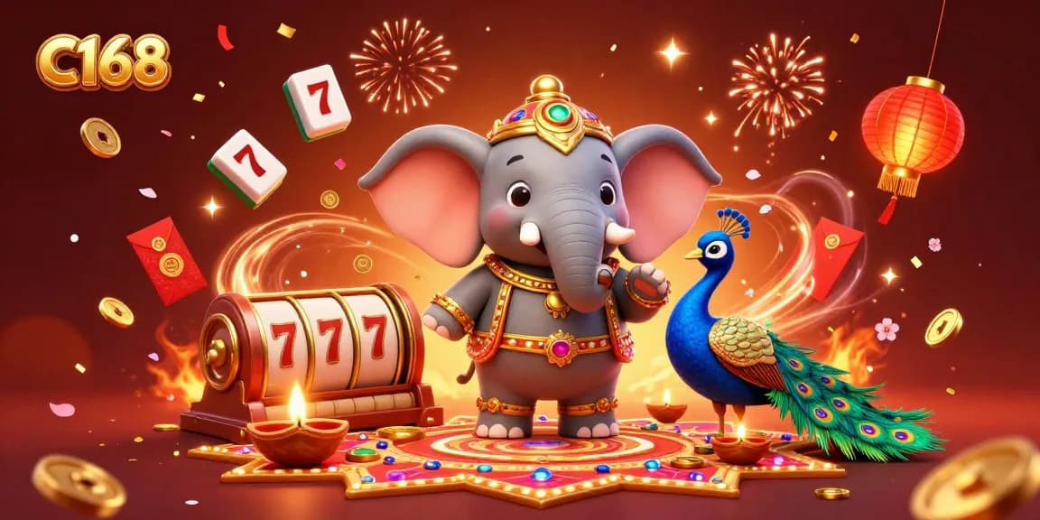 C168 casino welcomes players with colorful slots, festive elements, and engaging game atmosphere.