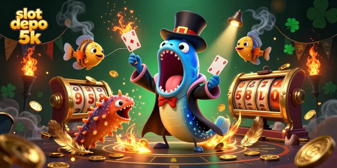 Engage with the exciting world of slot depo 5k as characters perform a dynamic magic act with immersive gambling elements.