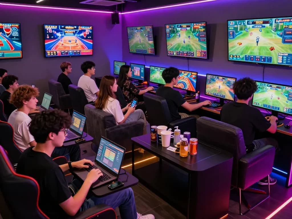 Players enjoying various games on the 79king platform in a vibrant gaming lounge.