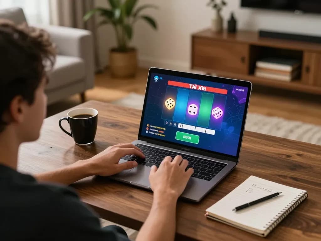 Tài xỉu online gaming setup with person engaging in strategy at home