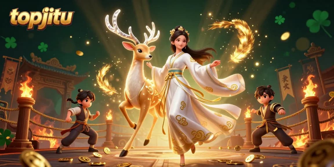 Engage with topjitu at a vibrant Asian-themed online casino scene featuring rich gaming elements.