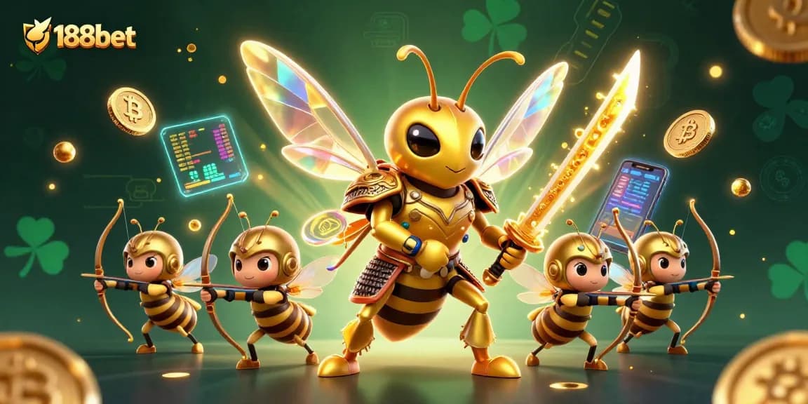 Engage with 188bet's vibrant casino scene of golden hornets and crypto elements.