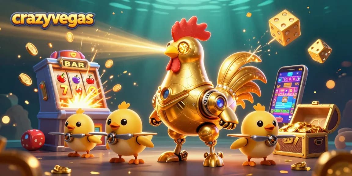 Engage in thrilling gameplay at crazyvegas with a golden rooster robot and cascading jackpots.